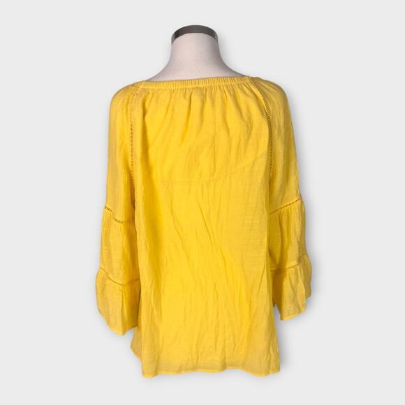 C est 1946 Large Yellow Bell 1/2 Sleeve Round Neck Guazy Top Ryaon Polyester - Picture 8 of 10